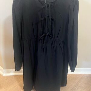 Amazon Black Tie-Front Long-Sleeve Midi Dress